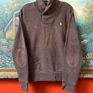 POLO RALPH LAUREN Luxury Jersey Shawl-Collar Pullover in Brown Size Small